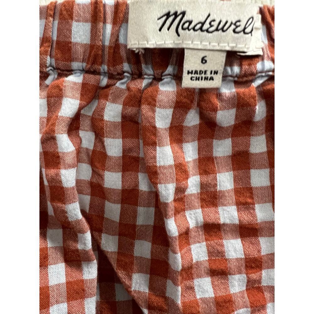 MADEWELL cotton gingham check orange gray milkmaid square neck cottagecore sz S - Picture 4 of 6